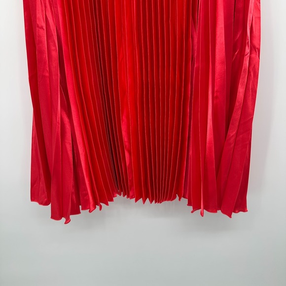 Aakaa Maxi Skirt Size Medium Accordion Pleats Red Satin Long Length Romantic - Picture 4 of 12